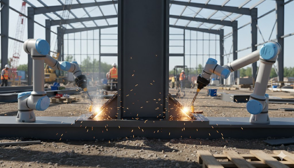 Collaborative welding robots performing autonomous steel frame construction